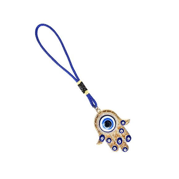 HAMSA HAND & Evil Eye Amulet Pendant Ornament with Crystal Rhinestones & Cord - Picture 2 of 5